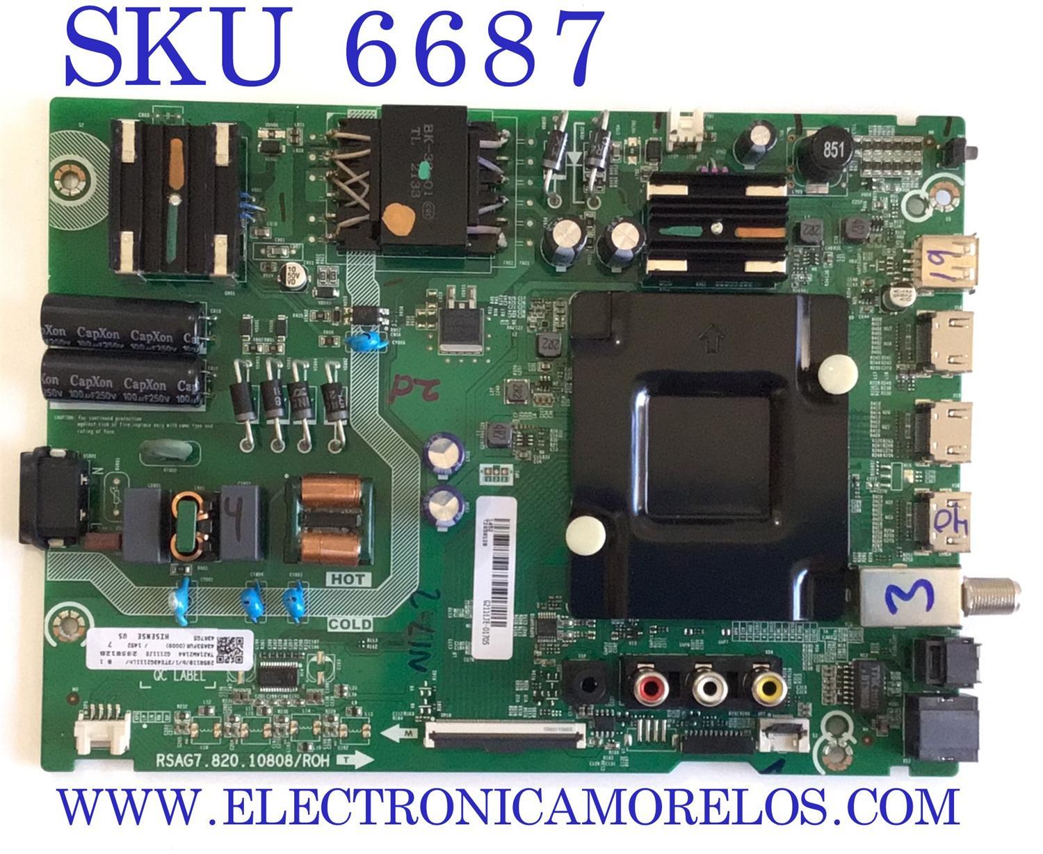 MAIN FUENTE (COMBO) PARA TV HISENSE / NUMERO DE PARTE 285811 / RSAG7.820.10808/ROH / 285812 / 43A53FUR(0009) / PANEL HD425Y1U51-T0L6\S0\GM\ROH / DISPLAY T430QVN03.7 / MODELO 43R7G5